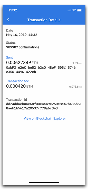 Expand a transaction to view greater detail; see number of confirmations & transaction ID